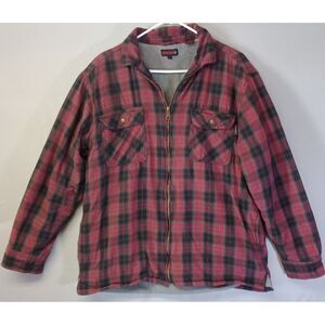 Wolverine Flannel Jacket Men L Red Plaid Full Fleece Lined Zip Work Shacket